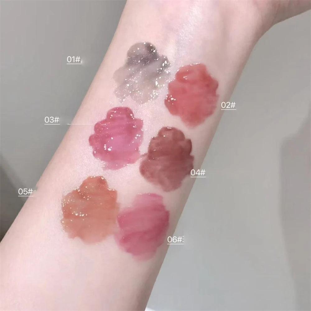 Crystal Nude Gray Glossy Lip Stain Mirror Korean Glaze Sheer Glitter Zpaxo