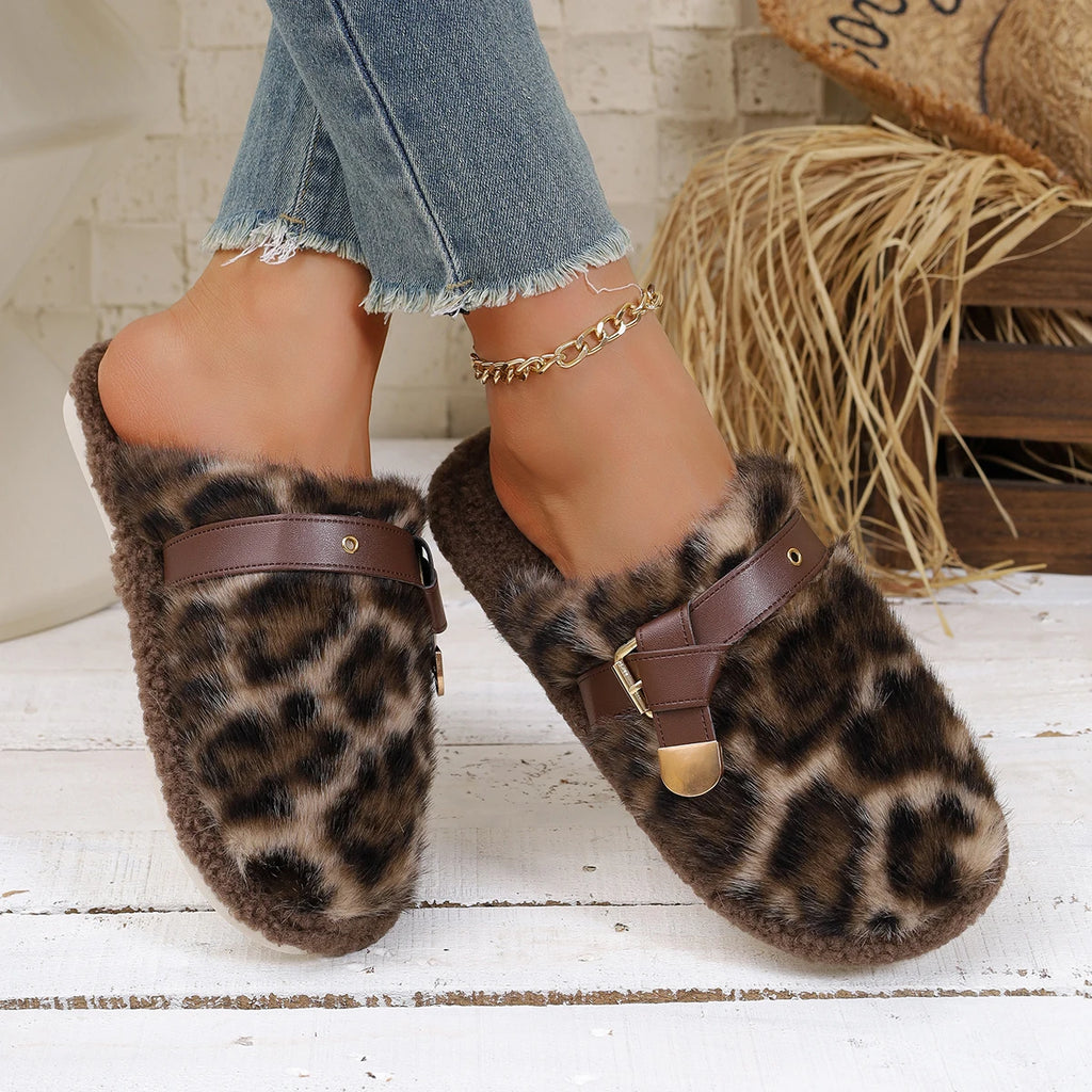 Women Thick Bottom Fur Slippers New Popular Head Cover Cotton Shoes Autumn Winter Outdoor Slippers Leopard Pattern Slides Women Zpaxo