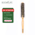Natural Boar Bristle Rolling Brush Barber Hair Roller Wood Hair Brush Round Barrel Hair Comb for Women Curly Hair Hairdressing Zpaxo middle size