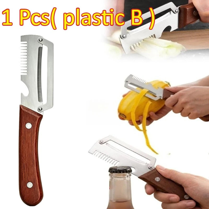 Knife Kitchen New Paring Knife Ergonomic Stainless Steel Vegetable Peeler with Wooden Handle 2-in-1 Fruit Potato Peeler Zpaxo plastic B-1PCS