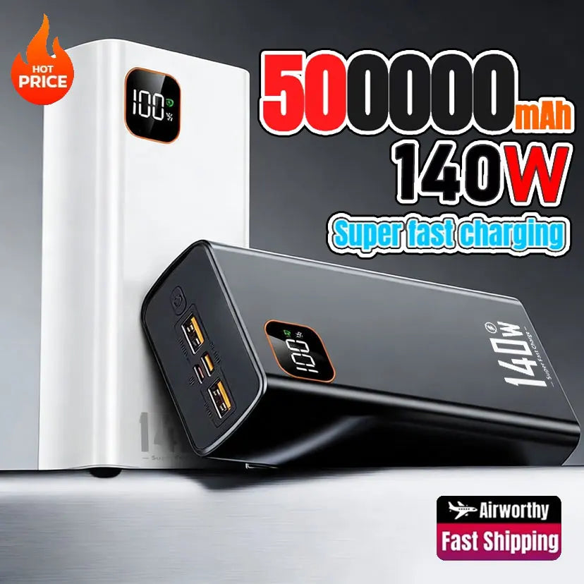 New 500000mAh Power Bank 140W Super Fast Charging Powerbank Portable External Battery Charger for iPhone Huawei Samsung Xiaomi Zpaxo