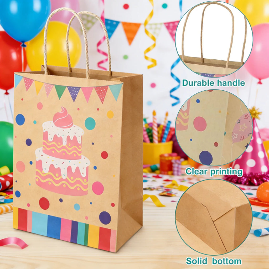 12-Pack Large Kraft Paper Gift Bags with Handles | Party Favors