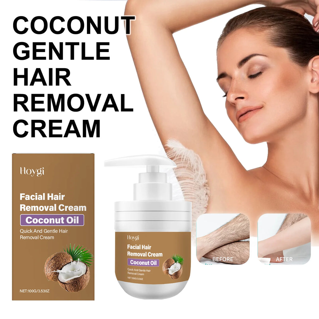Coconut Hair Removal Cream for Body Face Legs Armpits Fast Gentle Depilatory Cream Women Men Sensitive Skin No Irritation 100g Zpaxo