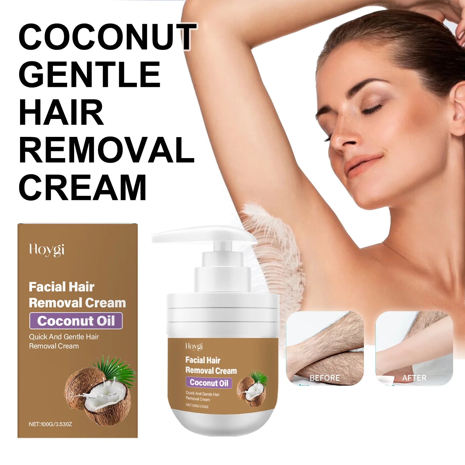 Coconut Hair Removal Cream for Body Face Legs Armpits Fast Gentle Depilatory Cream Women Men Sensitive Skin No Irritation 100g Zpaxo
