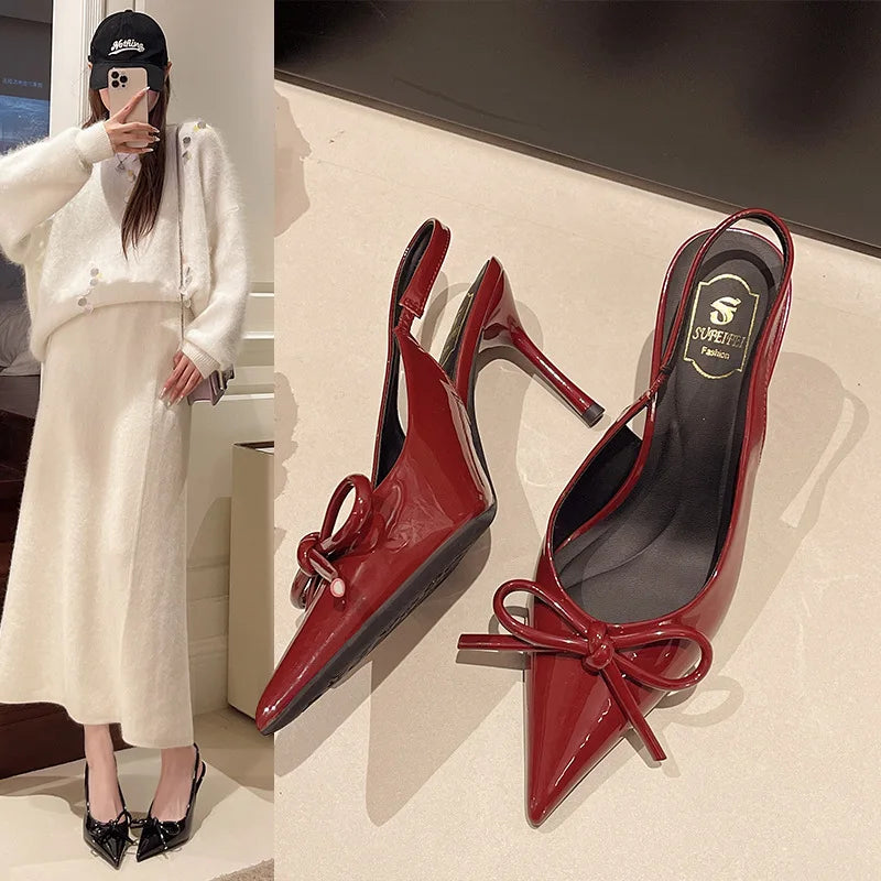 Bow Pointed Toe High Heels Sandals Women Brand Designer Shoes Fashion Slides Sexy Slingback Shoes Elegant Mules Sandals Female Zpaxo
