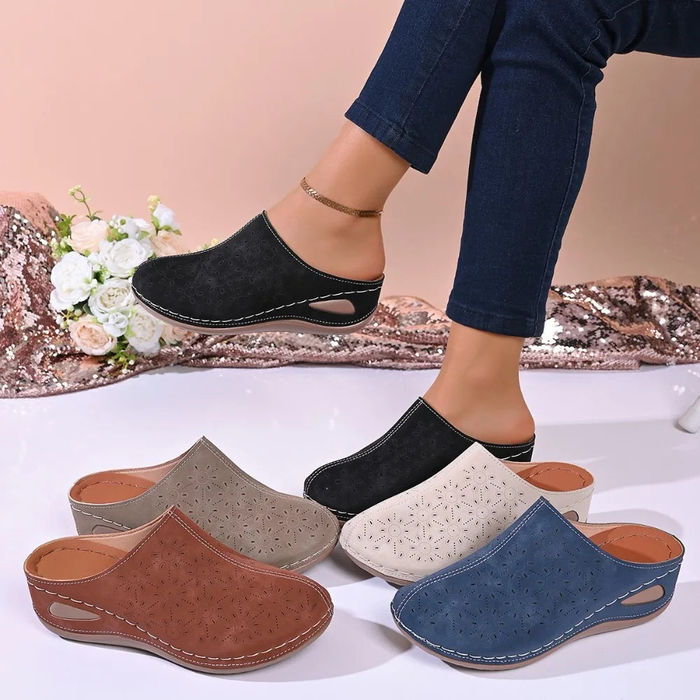 Women's Casual Wedge Mules Comfortable Open Back Slip-on Wedges Shoes
