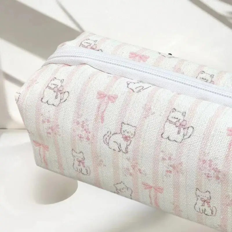 Lovely Bow Cat Pencil Pouch Large Pen Storage Compact Makeup Bag Zpaxo