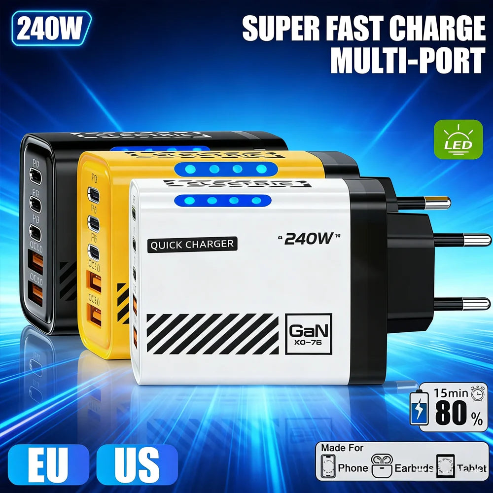 240W 5-Port USB-C Fast Charger – iPhone, Samsung & iPad USB-C Multi-Port Charger Zpaxo