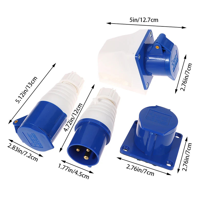 220V 16A 3 Pin Industrial Waterproof Plugs/Socket Male/Female Connector IP44 2P For Caravan Motorhome Trailer Truck Yacht Zpaxo