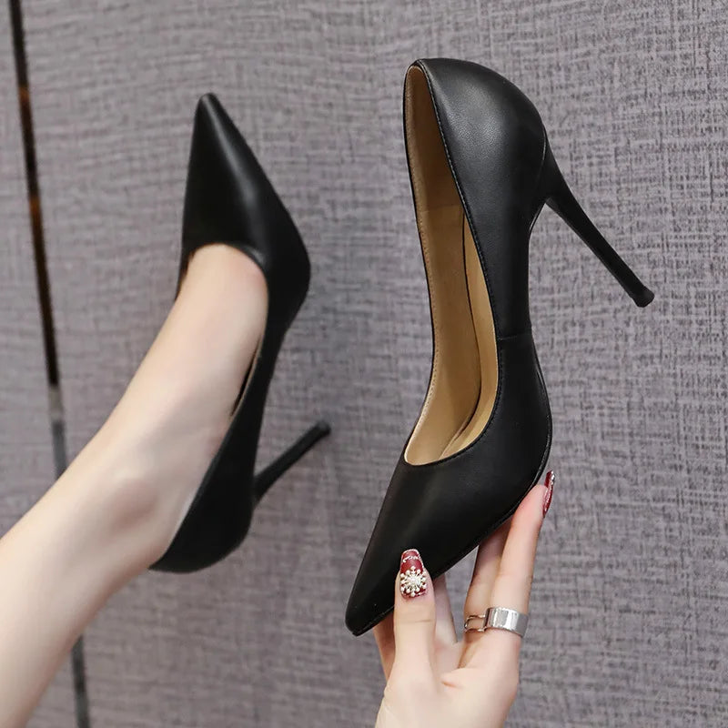 Spring Party Wedding Woman Heels Leather Pointed Toe Mature Office Zpaxo