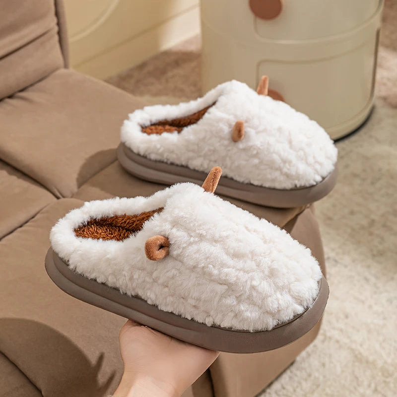 Winter Home Slippers Men Shoes Cute Cartoon Flat Platform Women Warm