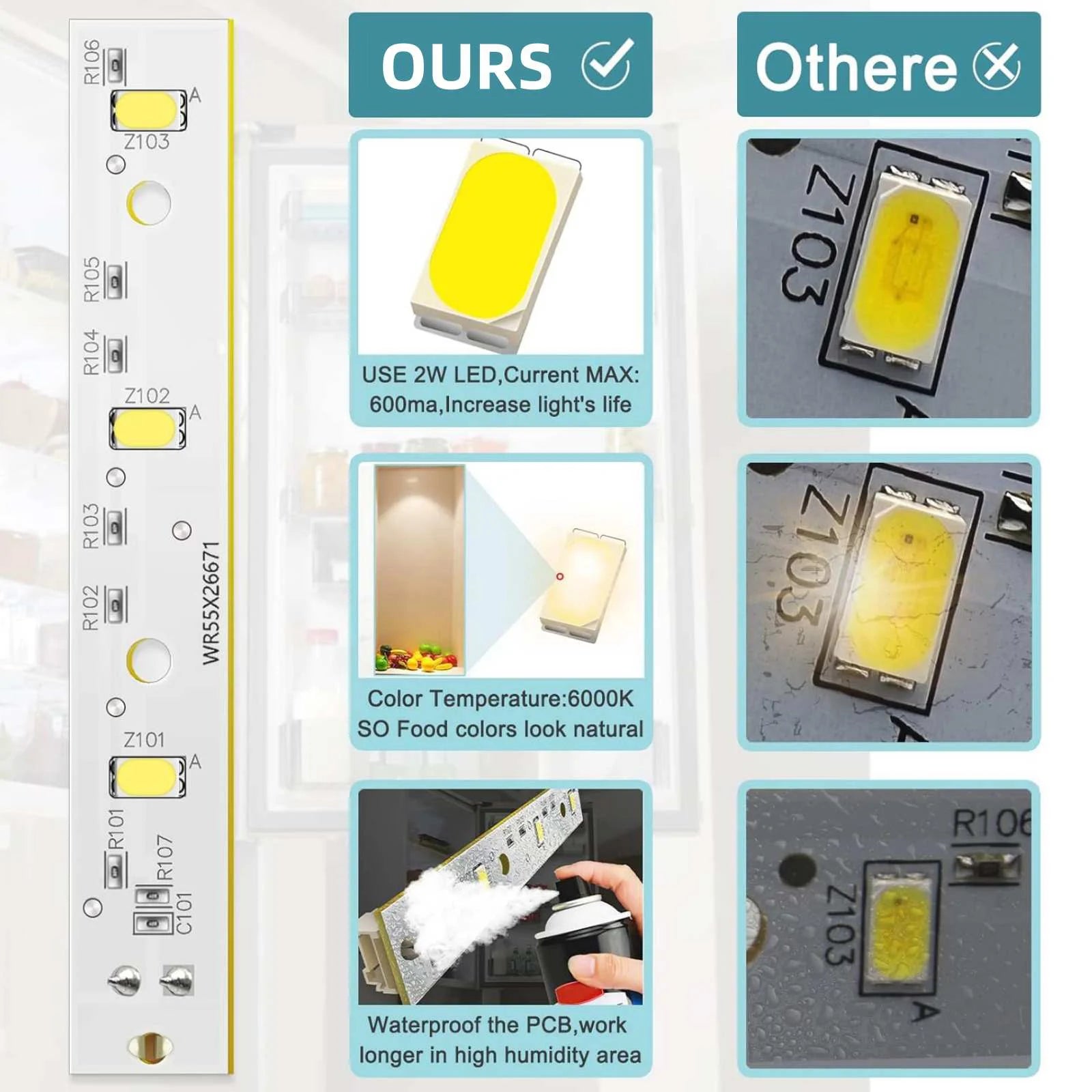 WR55X26671 Refrigerator LED Light Board Waterproof Replacement GE