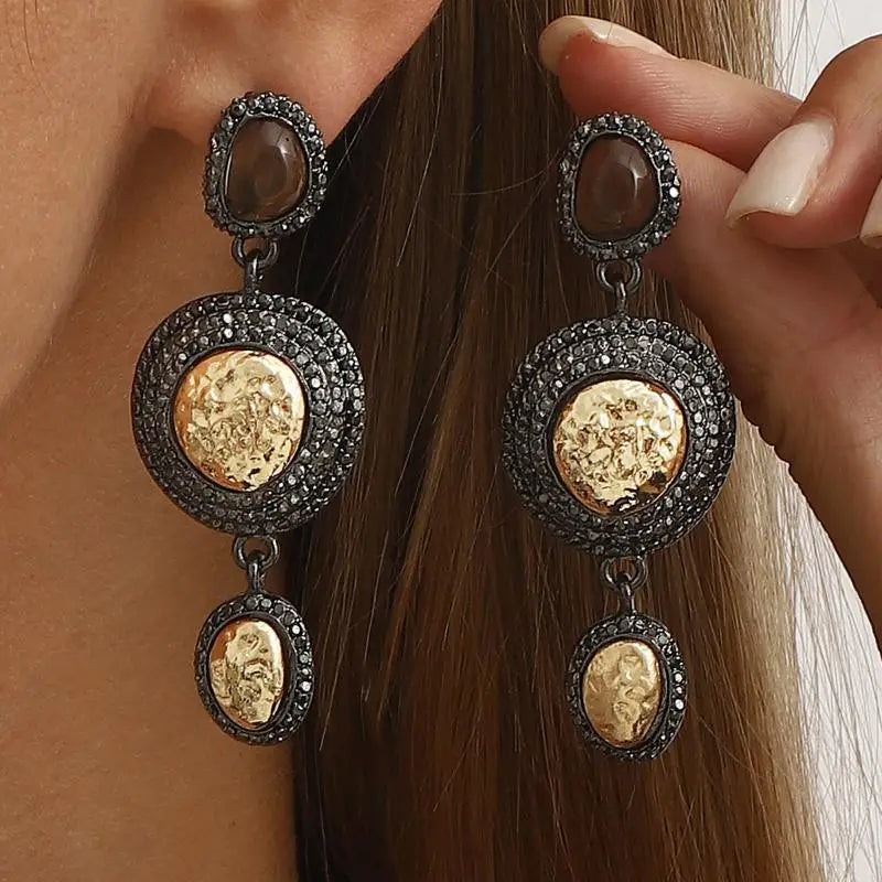 Stunning Rhinestone Bejewelled Earrings Women's Bohemia Vintage Round Zpaxo