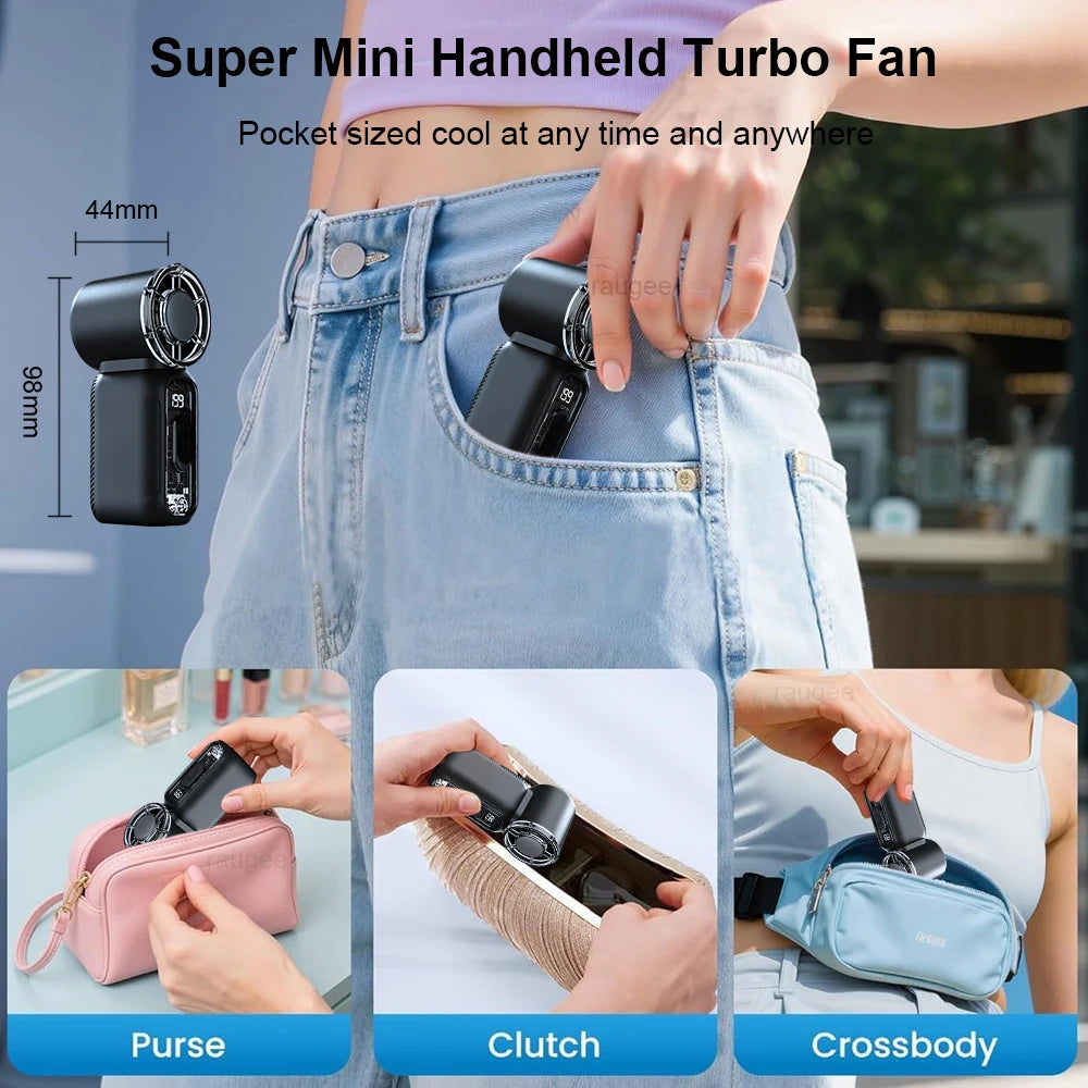 Mini Pocket Fan Portable Handheld 1200mAh Rechargeable Hanging Neck