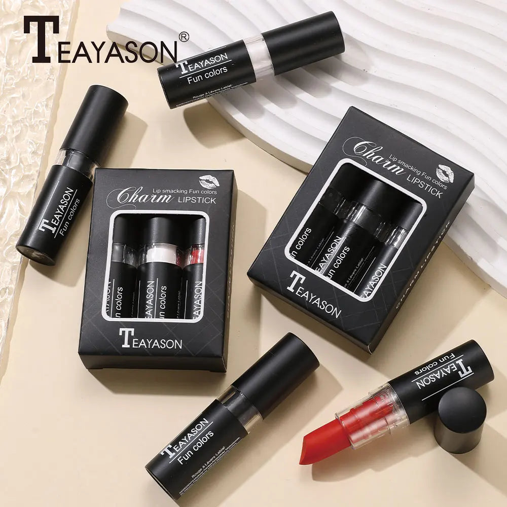 Three-Piece Lipstick Set, Velvet Matte, Brightening Lipstick, Long-Lasting, Non-Drying, Black, White, Red, Waterproof, Sweat-Proof, European and American Style Lipstick Set Zpaxo