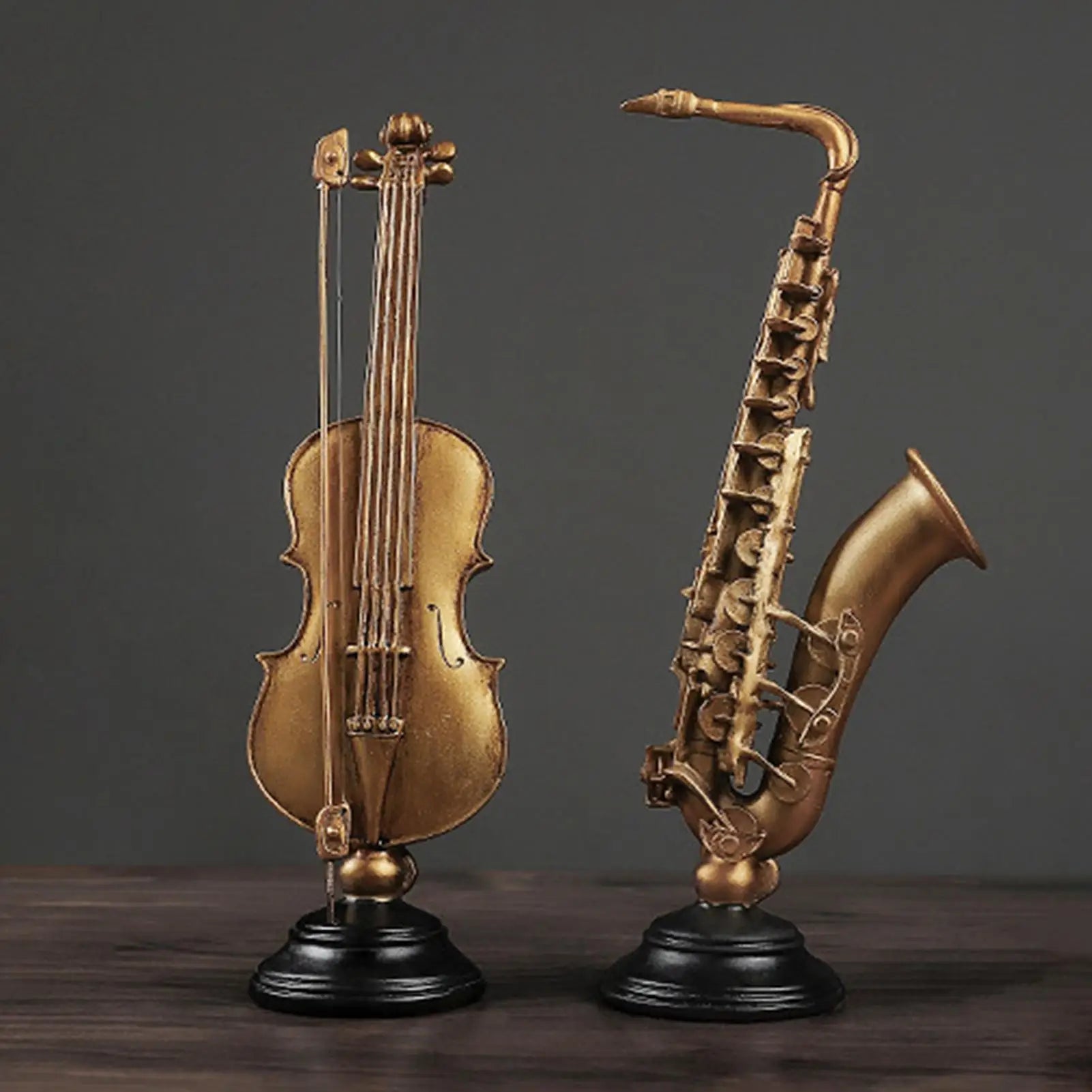 Instrument Figurines Gold Simulation Collectible Statue Miniature Saxophone Violin Statue with Stand for Collector Musician Home Zpaxo