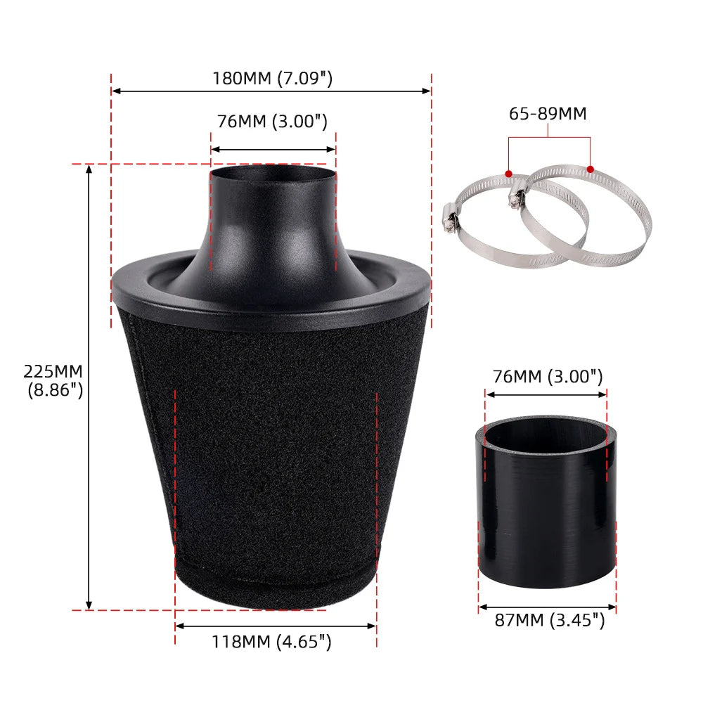76mm Mushroom Head Air Filter Kit – Universal Car Performance