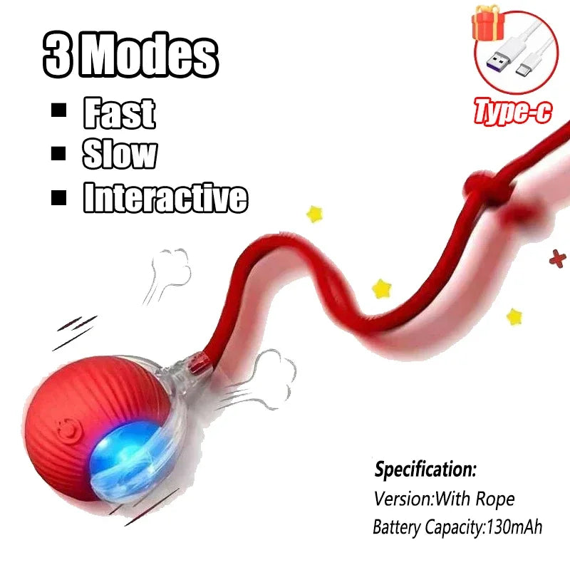 Interactive Cat Toys Automatic Rolling Ball Fake Tail Rechargeable Electric Pet Interactive Toy Dog Training Imitate Mouse Tail Zpaxo Red Tail Ball New Version