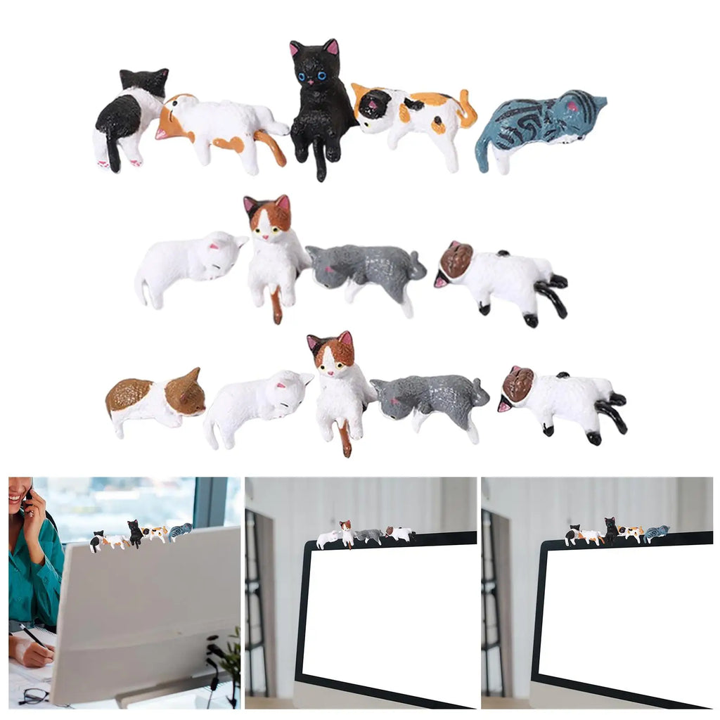 Miniature Cat Figurines – Resin Desk, Monitor & Shelf Decor Cat Figurine Set Zpaxo