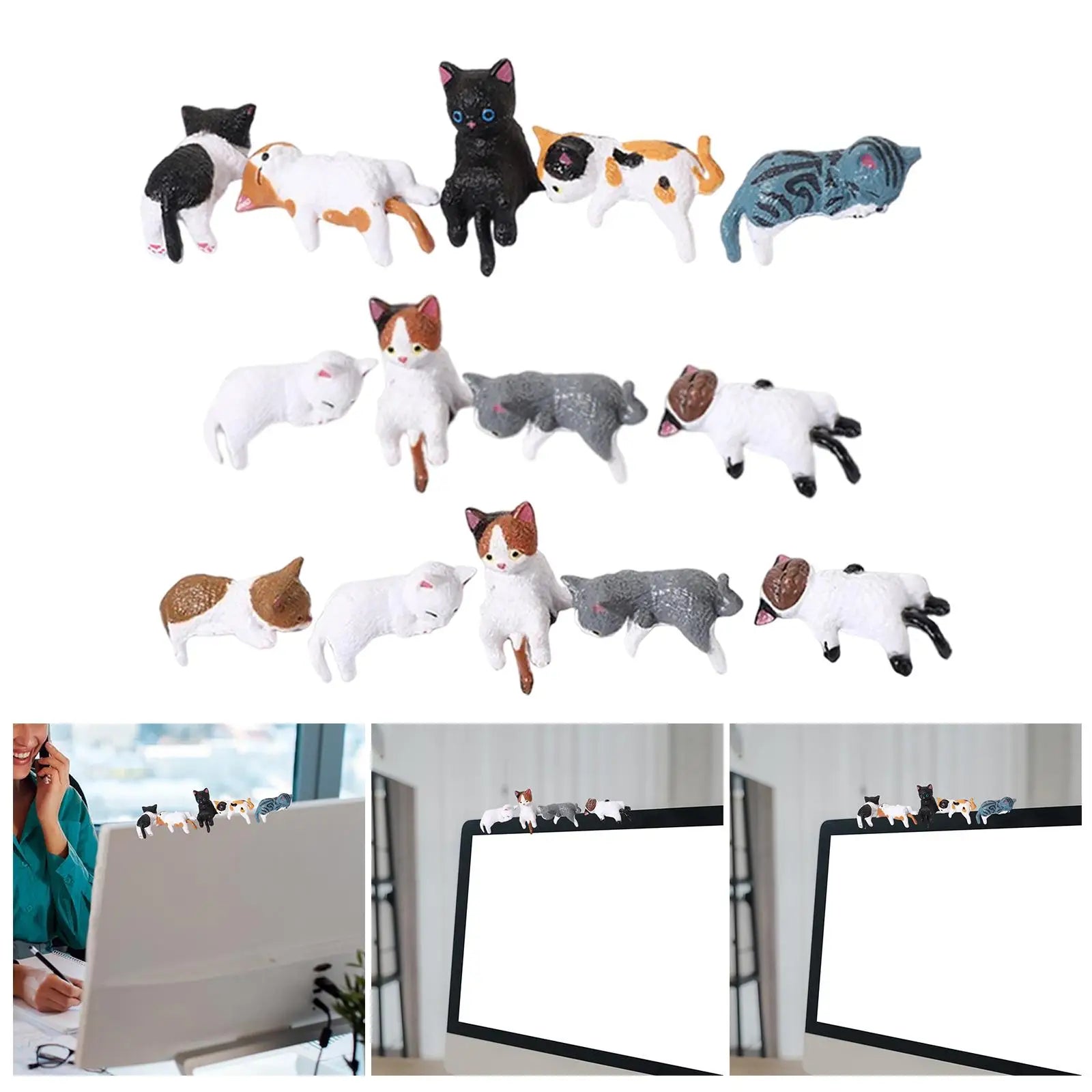 Miniature Cat Figurines – Resin Desk, Monitor & Shelf Decor Cat Figurine Set Zpaxo