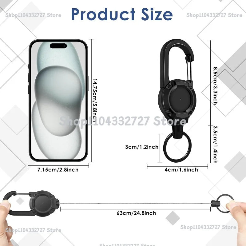 Retractable Heavy Duty Pull Reel Carabiner Key Chains Strong Steel Wire Rope Buckle Spring Key Ring Outdoor Sporty Keychain Tool Zpaxo