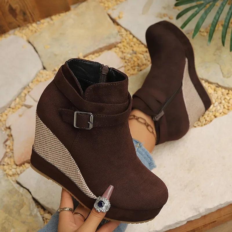 2026 Spring Autumn Women's Vintage Side Zipper Wedge Heel Boots Women Zpaxo Brown 36