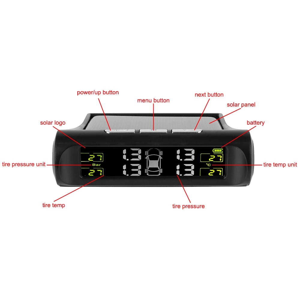 Universal Car Tire Pressure Monitoring System USB / Solar TPMS Tyre Temperature Monitor 0-6Bar Auto Security Alarm Systems Zpaxo