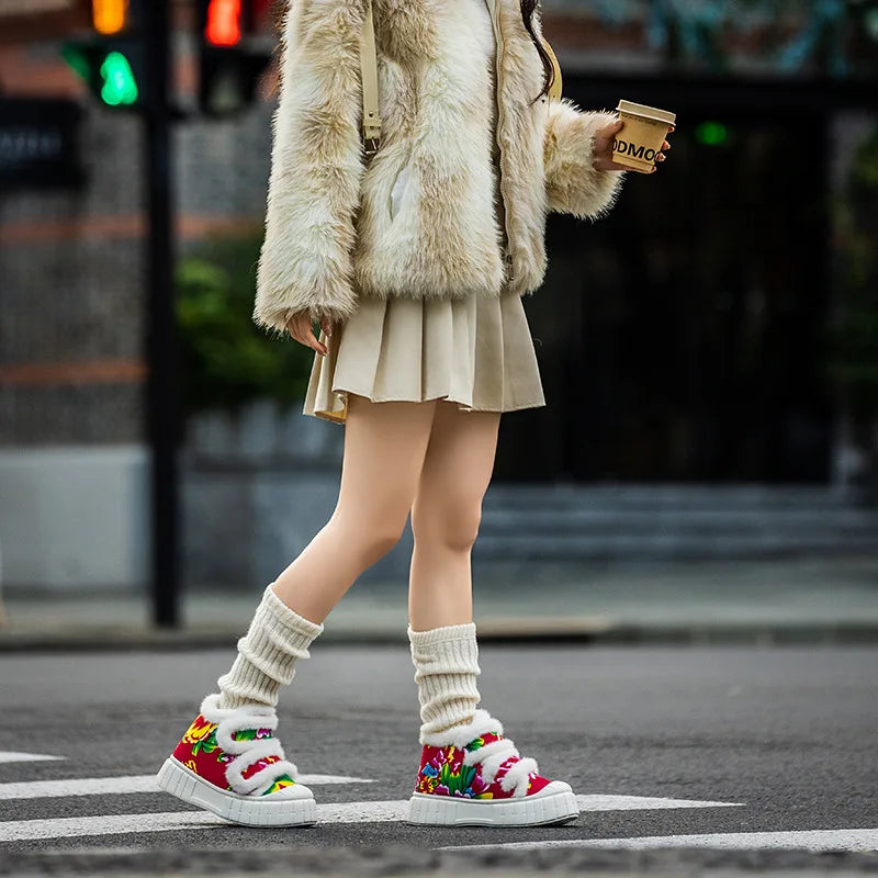SHAJI Women Floral Print Closed Back Cotton Slippers Winter Warm
