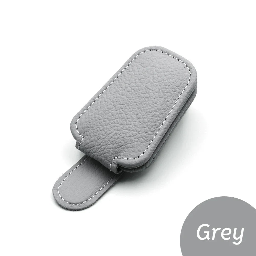 Car Sun Visor Clip Glasses Bracket Holder Pu Leather Cards Case Auto Zpaxo GRAY