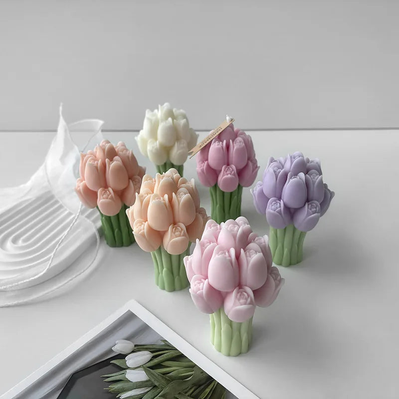 3D Tulip Candle Silicone Mold DIY Tulips Bouquet Flower Aroma Soap Plaster Polymer Clay Wax Craft Making Home Wedding Decor Zpaxo