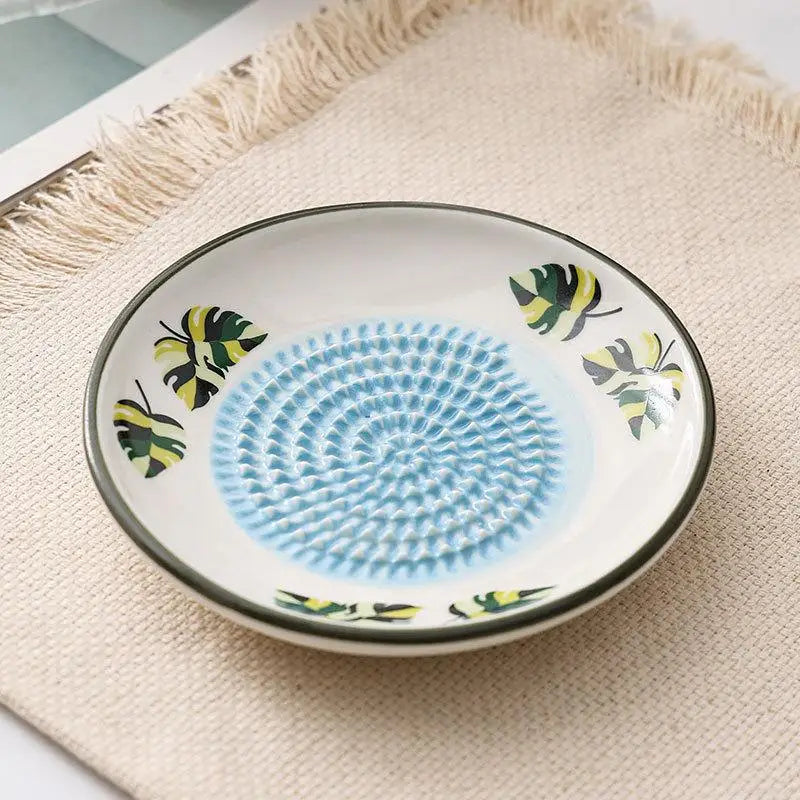 2-in-1 Ceramic Ginger Grater Round Plate Garlic Vegetable Fruit Zpaxo A5
