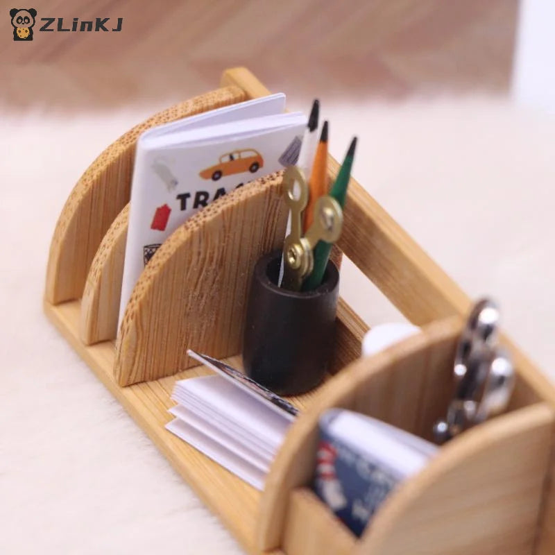 ▶1PCS Dollhouse Miniature Desktop Bookshelf Stationery Rack Home Model Decor Living Scene Storage Rack Doll House Accessories Zpaxo