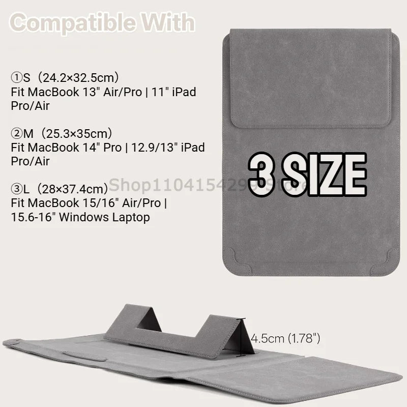 Portable Leather Laptop Sleeve Case Bag for Macbook Air Pro 13 13.6 M4 Stand Notebook Case with Stand Men WomenCover Zpaxo