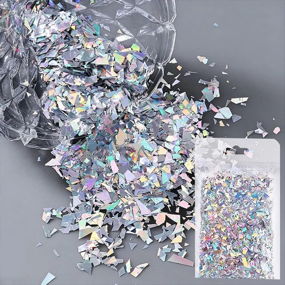 Aurora Nail Glitters Laser Silver Iridescent Glitter Chunky Sparkly Zpaxo