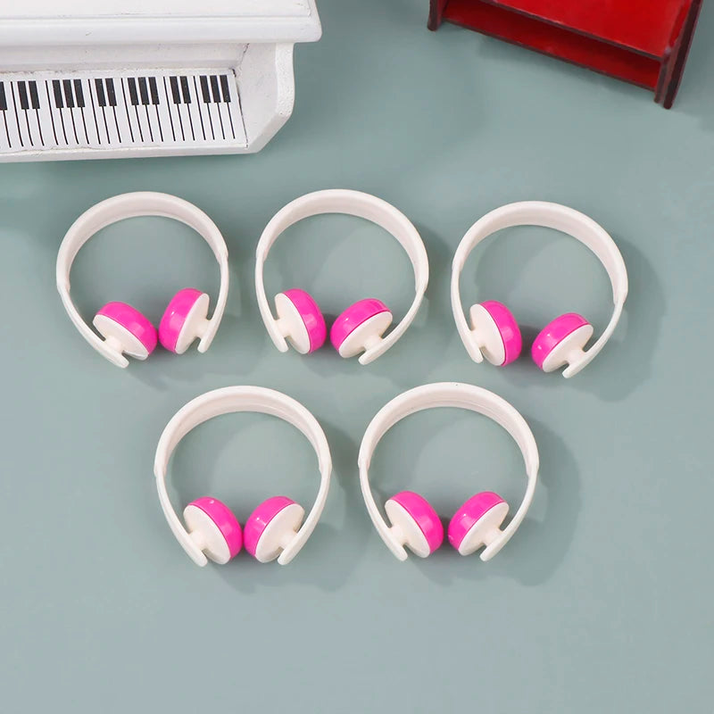 ▶5Pcs Mini Headphones Toys Gifts DIY Sunglasses Straw Hat Scarf Jewelry Accessories Decoration Zpaxo White
