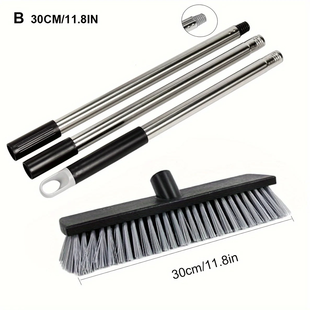 Heavy-Duty Hard Bristle Push Broom – Adjustable Long Handle Outdoor Push Broom Zpaxo 30cm