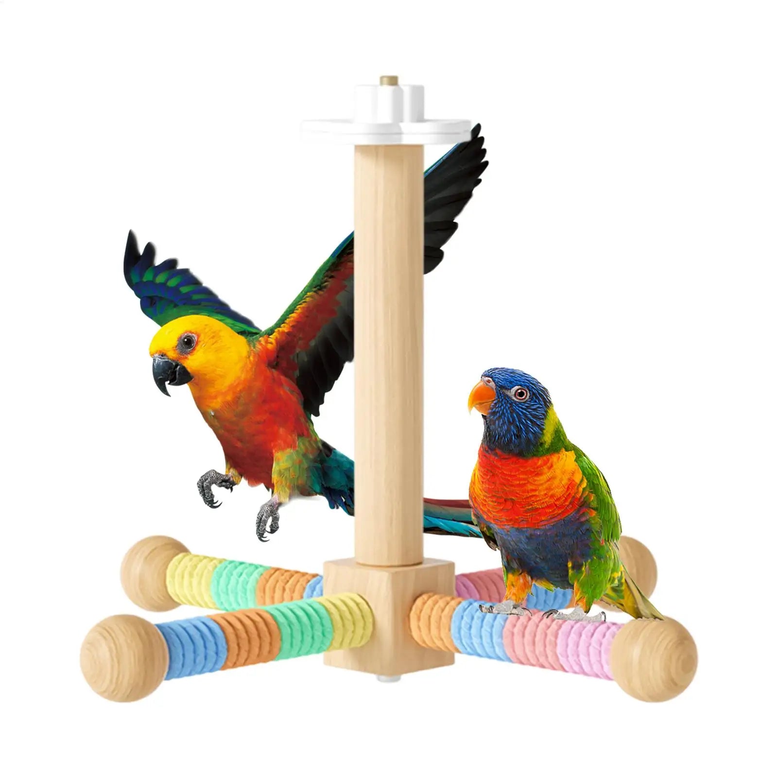 Rotating Wood Bird Perch Toy – Windmill Chew Perch for Parrots Bird Perch Toy Zpaxo