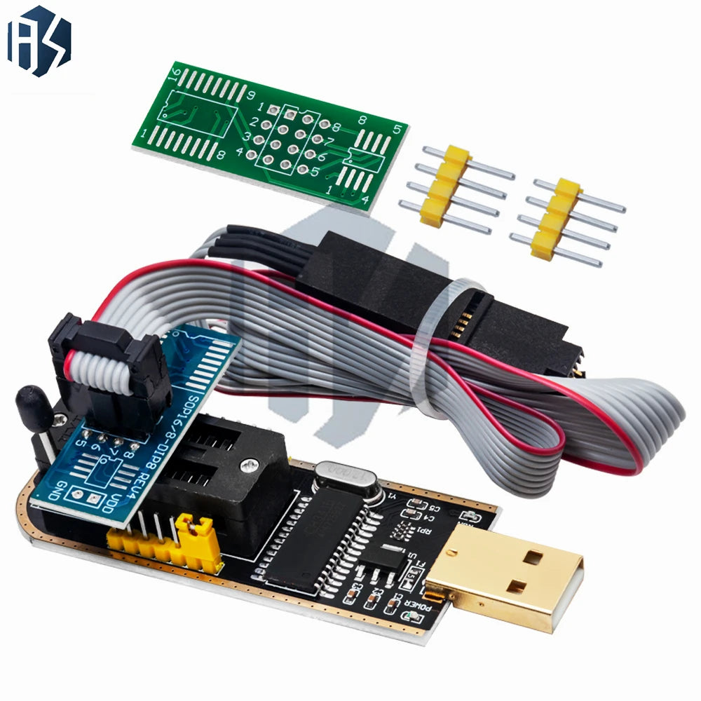 ‌CH341A USB EEPROM/BIOS Programmer Kit – Clip-On SOIC8/SOP8 Test Clip for 24CXX/25CXX/93CXX Series | 3.3V-5V Auto-Detect & 1.8V Zpaxo