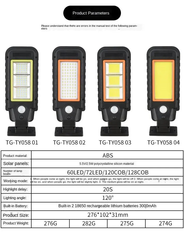 Solar Wall Light 128 COB LED – Motion Sensor & Remote Control
