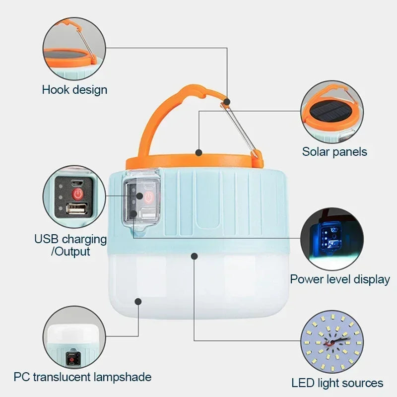 Solar LED Camping Lantern – Rechargeable, Waterproof, Power Bank