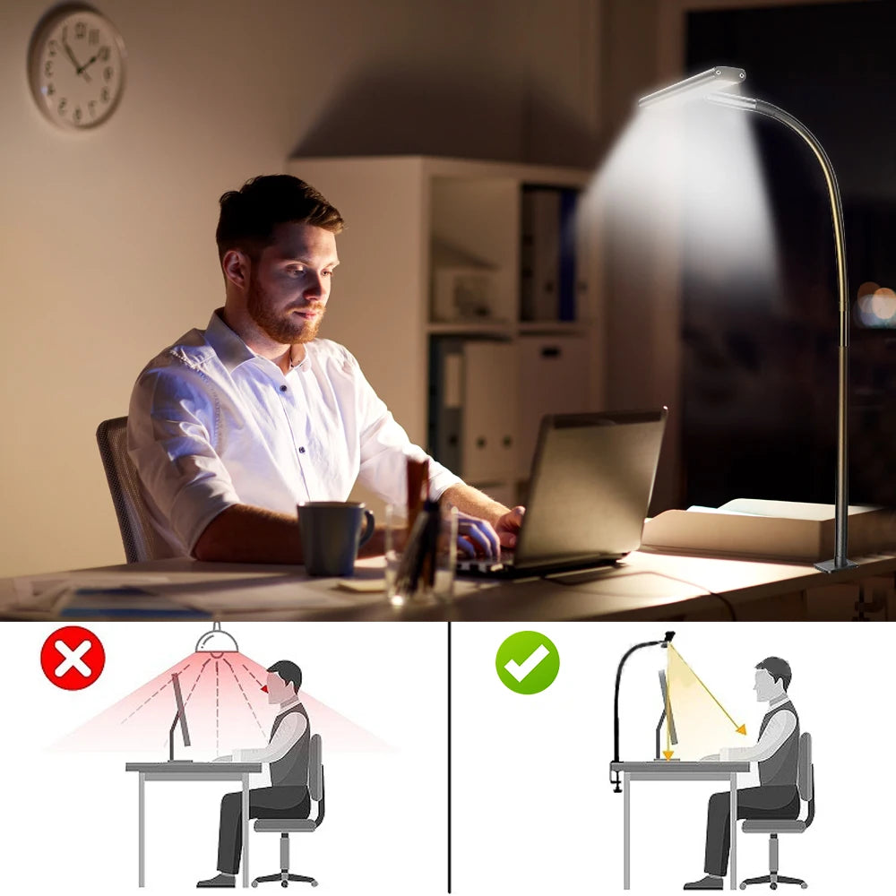 LED Desk Lamp Eye-Care Reading Desk Lamp with Flexible Gooseneck Stepless Dimming 2700K-6500K Temperature Adjustable for Home Zpaxo