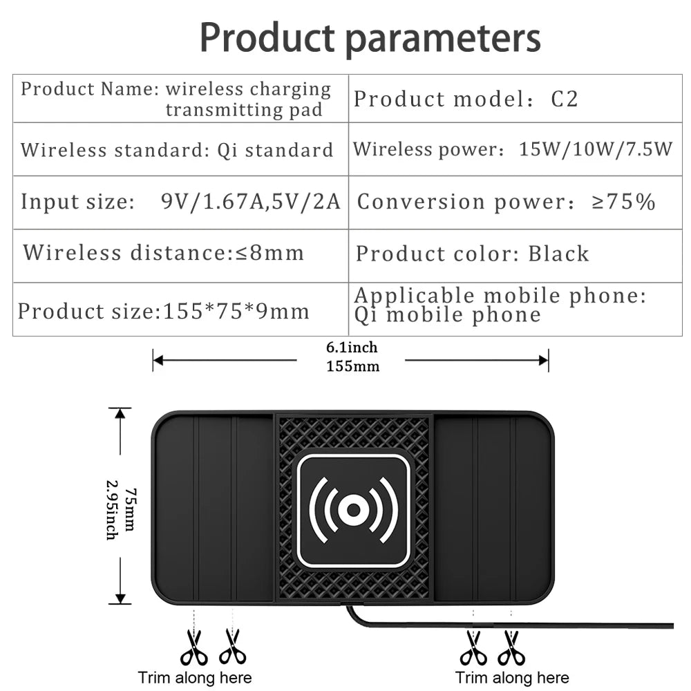 15W Fast Wireless Charging Pad Non-slip Rubber Mat Lightweight