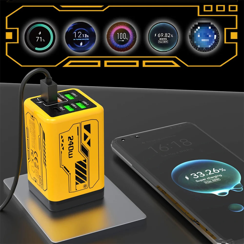6 in 1 240W USB C Charger PD Fast Charging Mobile Phone Charger Adapter Quinck Charge 3.0 Wall PD USB Type C Charger Zpaxo