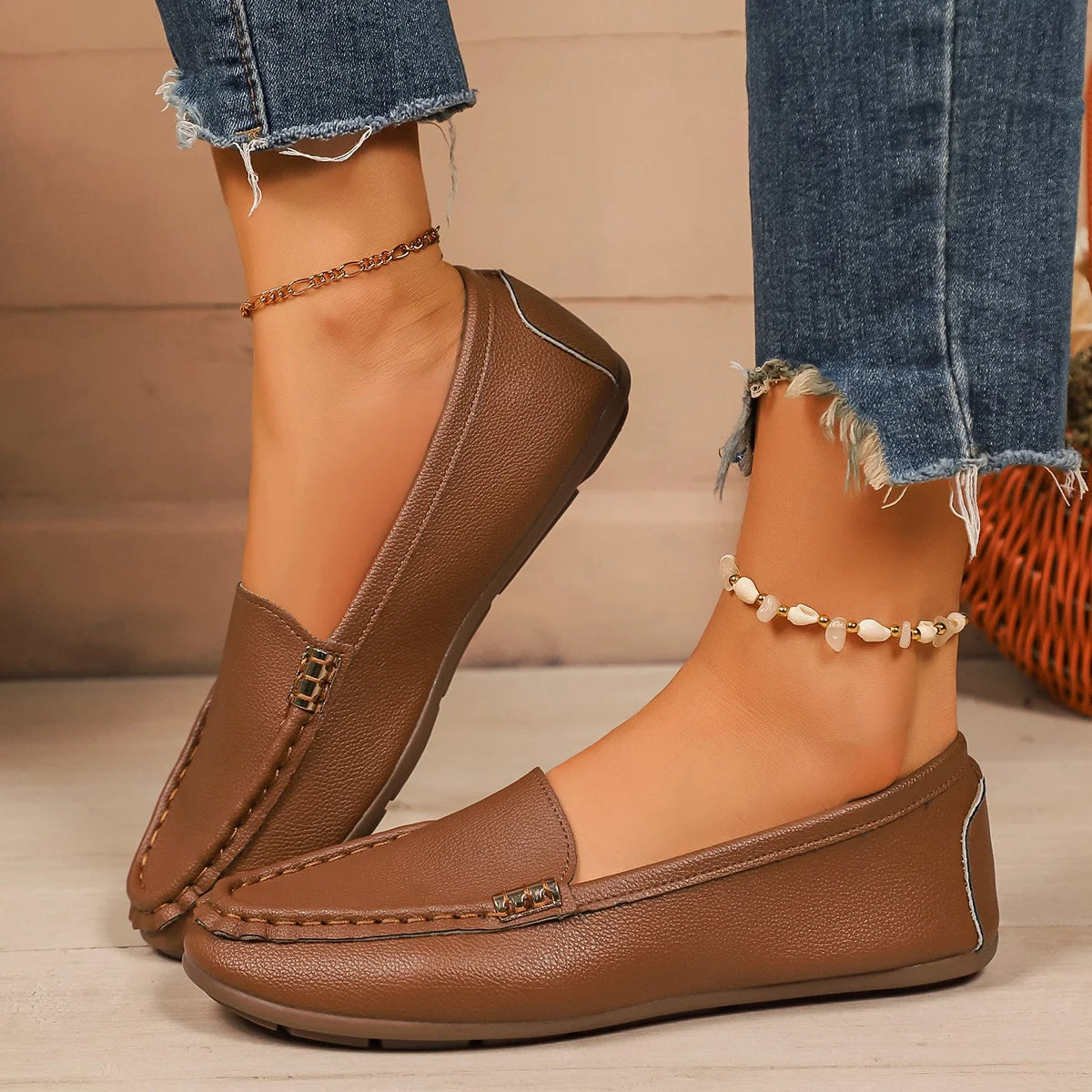 Women Loafers Comfortable Casual Sneakers Slip on Ballet Flat Shoes Women Outdoor Lightweight Shoes for Women Zapatos De Mujer Zpaxo Brown 42