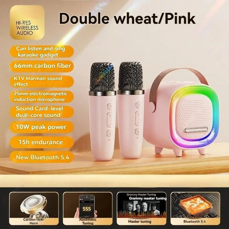 D8 Karaoke Machine 2 Wireless Microphones Portable 5 3 Bluetooth Zpaxo pink