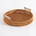 1 Round Handmade Woven Plastic Rattan Storage Basket Wooden Handle
