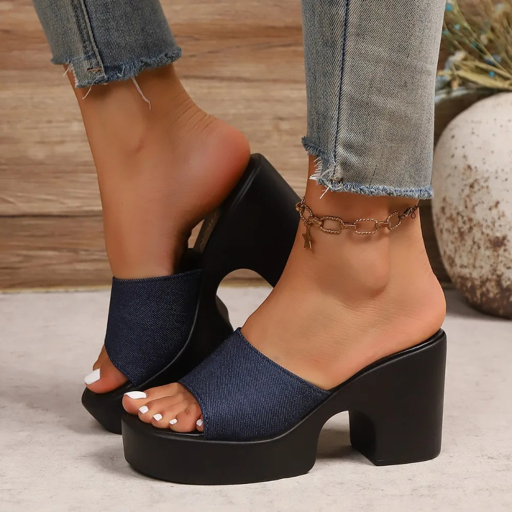 2025 Thick Bottom All-match Fashion Sandals and Slippers Women's Night Club Thick Heel High Heel Sexy Slippers Zpaxo