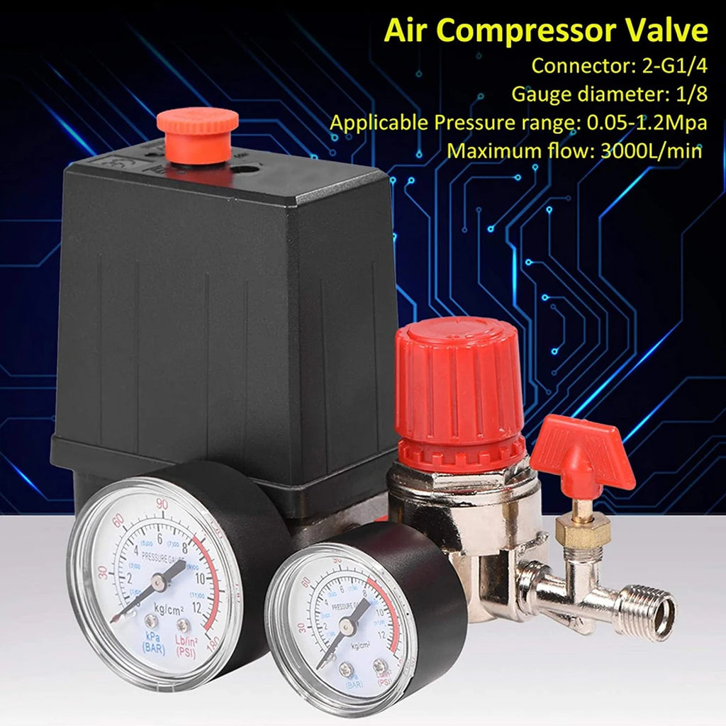 Air Compressor Pressure Switch 90-120PSI Safety Valve Control Manifold Regulator Gauges Safety Valve 1/4"BSP Pneumatic Tool Part Zpaxo