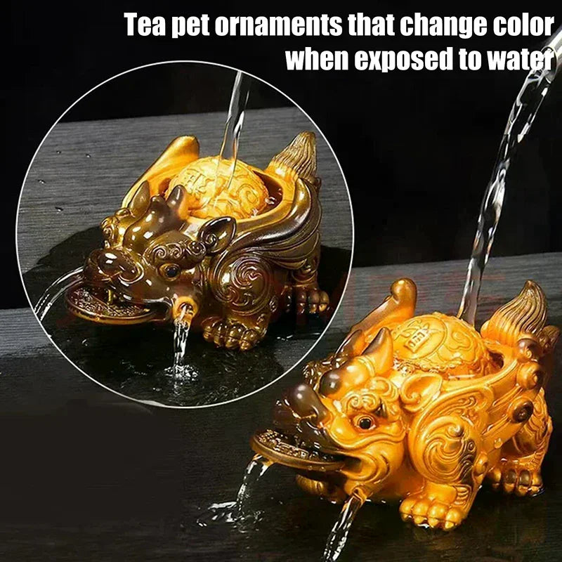1PC Boutique Tea Pet Water-spraying Pixiu Tea Pet Ornament Handmade Tea Ceremony Tea Game Financial Tea Table Gift Zpaxo