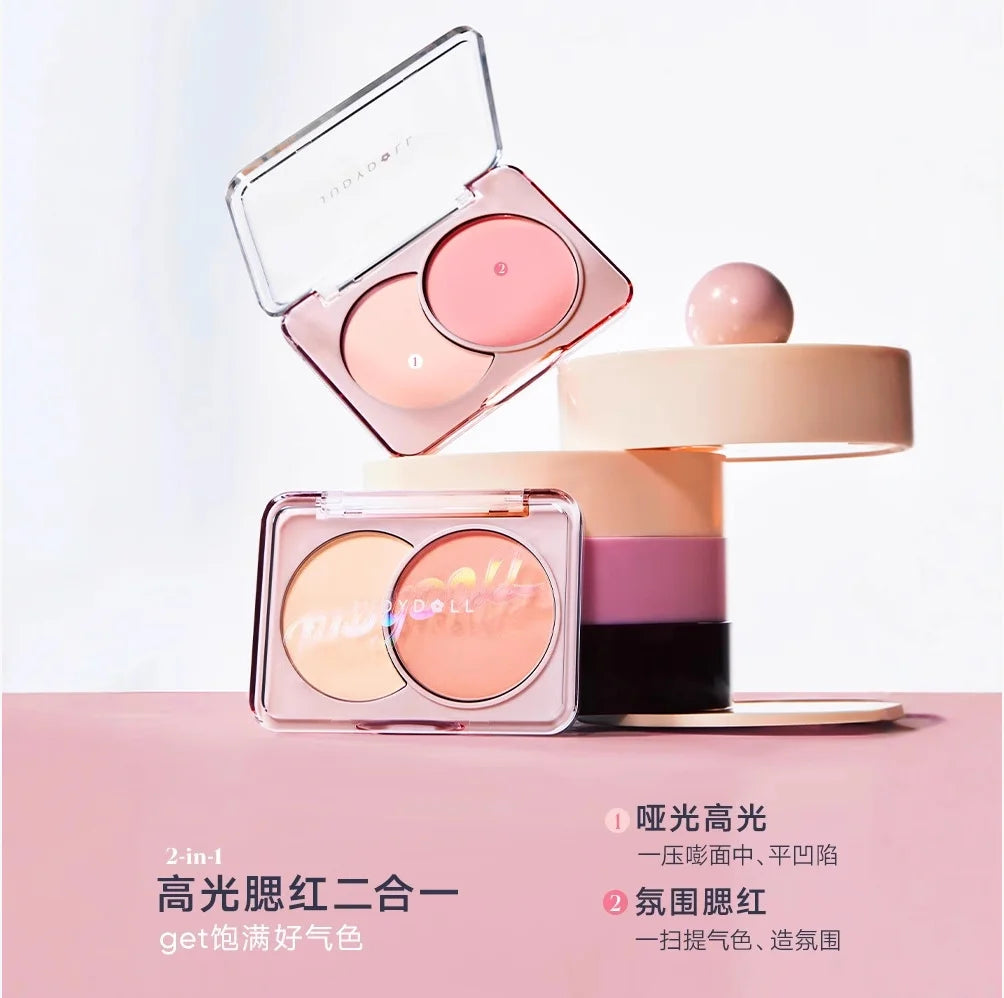 Judydoll Dual -Color Blush Combination Blusher Highlighter 2in1 Swelling Color Cheek Natural Original Makeup Cosmetics Zpaxo